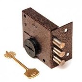 1.04.51.МА Замок накладной КРЕМЕНЬ никель, сувальдный- стержни 3шт. диаметр 12мм, медный антик