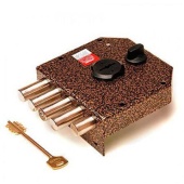 1.06.61 КМА Замок накладной ГРАНИТ никель, сувальдный стержни 4 шт. диаметр 18мм задвижка с защитной шторкой, медный антик запорная коробка