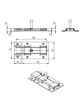 Задвижка дверная ЗД-02 пол.медь (20) мт