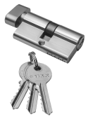 Цилиндр TIXX 60 мм К-З, стандартный ключ, никель матовый